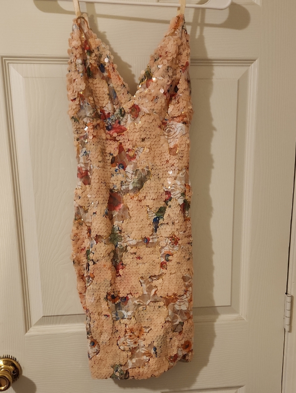 Peach Floral Sequin Summer Party Slip Dress Bella Barnett Size SX